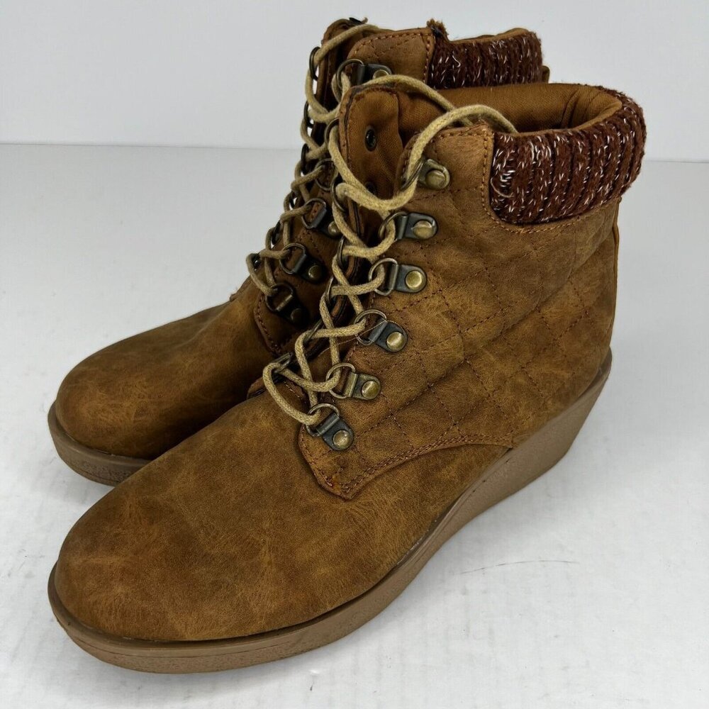 New Edition Womens Solid Brown Lace Up Ankle Bootie Size 7 Wedge Boots